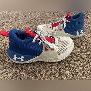 Under Armour Embiid One Basketball Shoes RED/WHT/BLUE-Youth 5Y